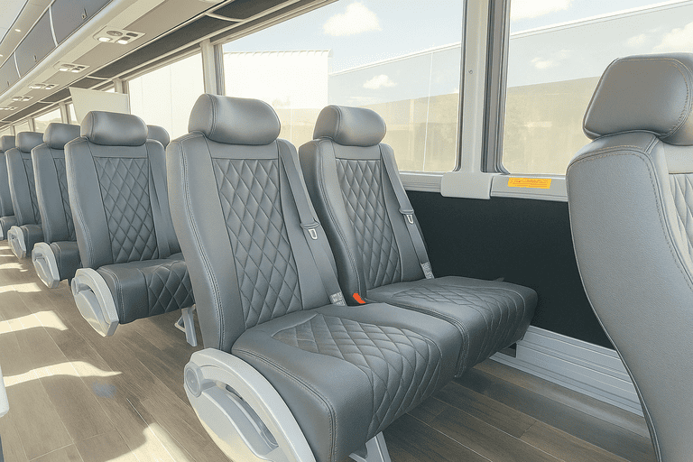 interior of Perris Minibus Company charter bus