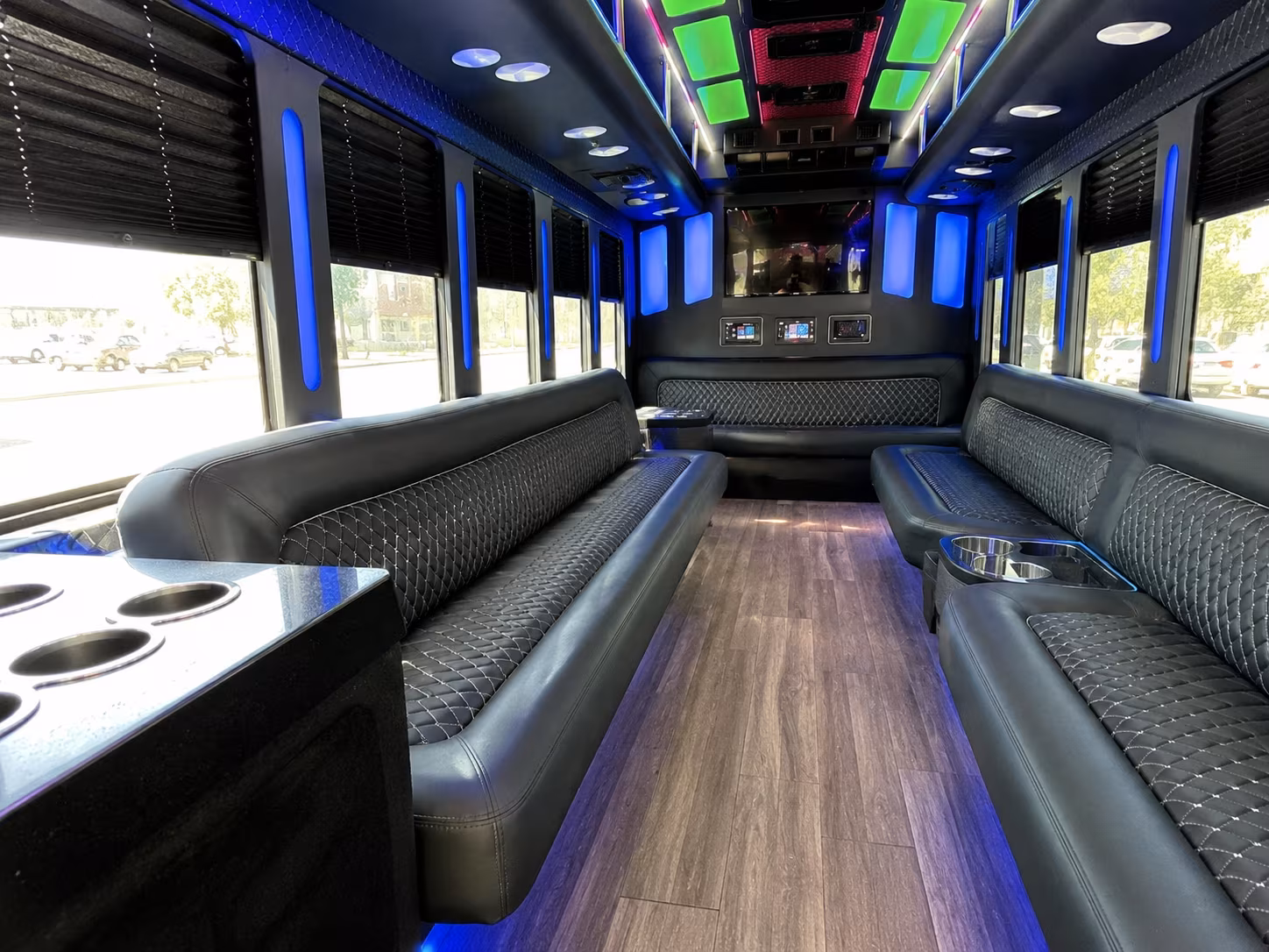 perris 15 passenger party bus inside
