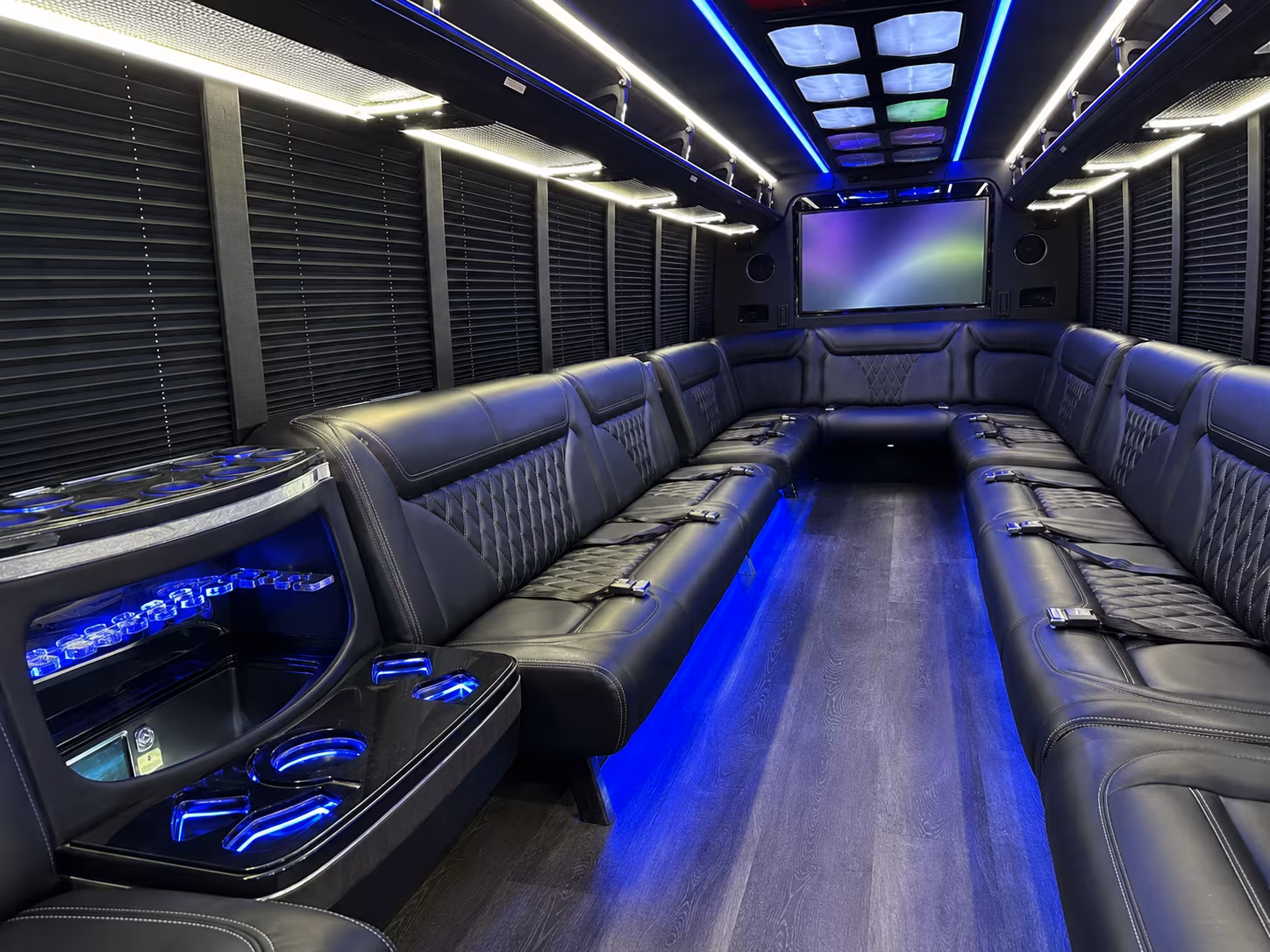 perris 20 passenger party bus inside
