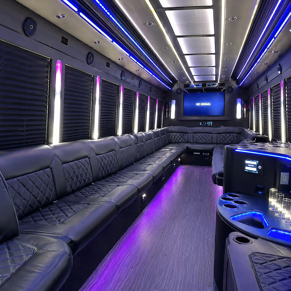 perris 30 passenger party bus inside