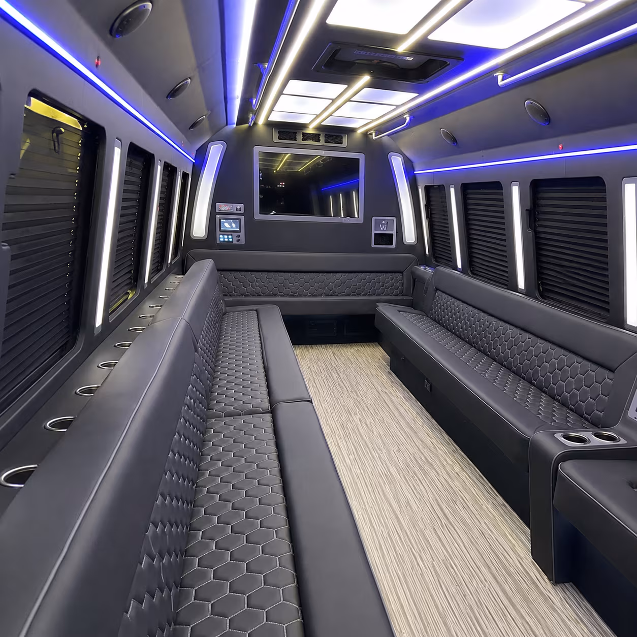 perris 40 passenger party bus inside