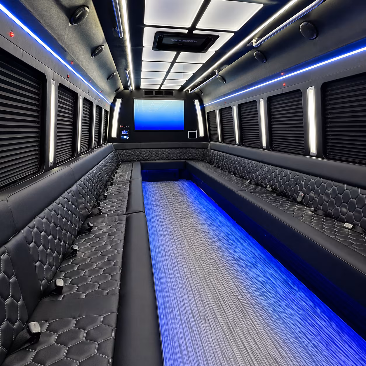 perris 50 passenger party bus inside